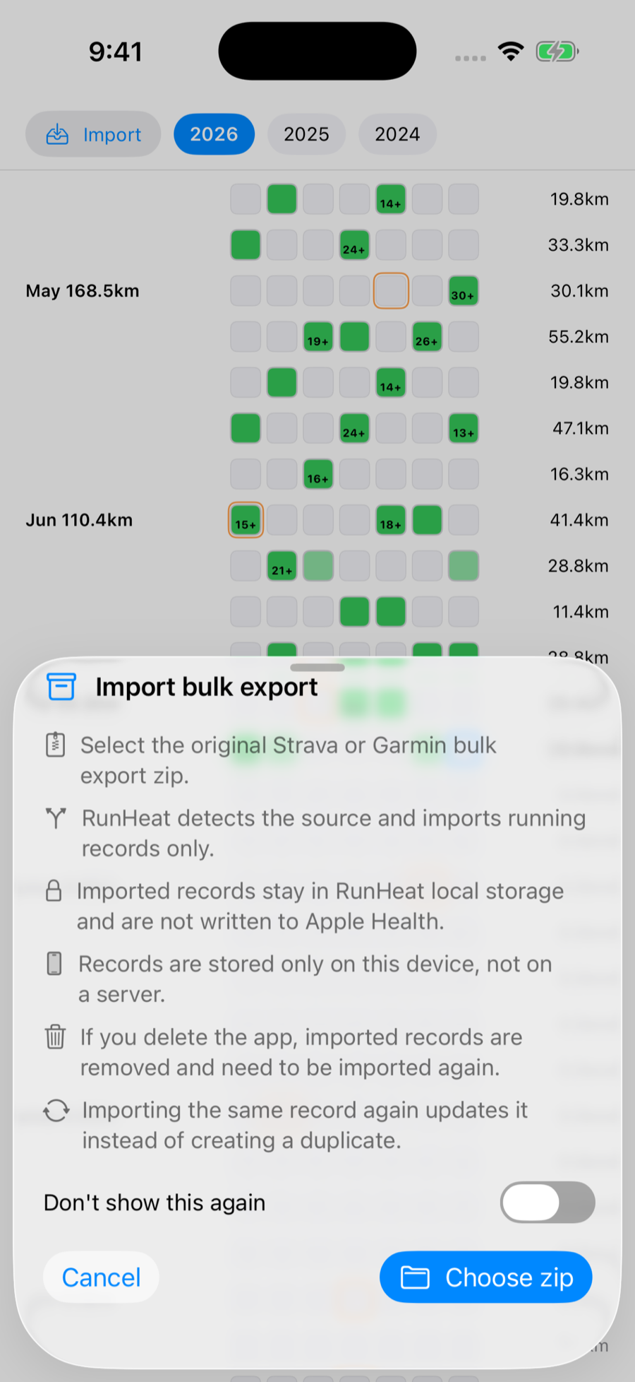RunHeat Bulk Export import guide for Strava and Garmin