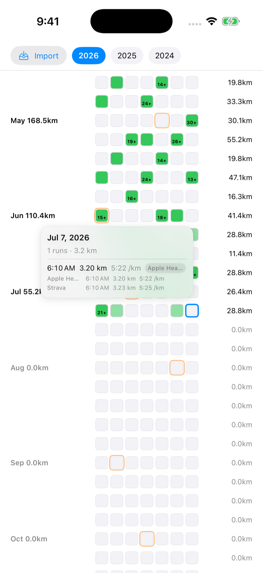 RunHeat run details showing Apple Health and Strava sources