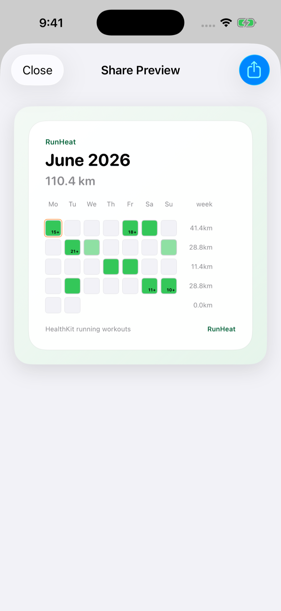 RunHeat monthly heatmap share preview